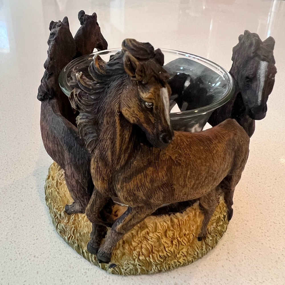 Vintage Horse Resin Tea Light Holder Glass Votive Cup Rustic Country Western‎